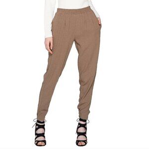 Lisa Rinna Collection Tapered High Rise Crepe Jogger Pants in Taupe Women's 1X